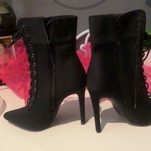 Black laced see through boots, heel is about 4 inches